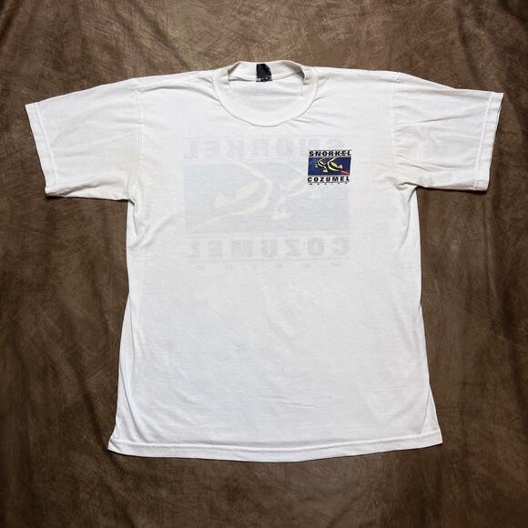 Vintage 90s Snorkel Cozumel Mexico T-Shirt White Short Sleeve Fish Vacation - Picture 7 of 7